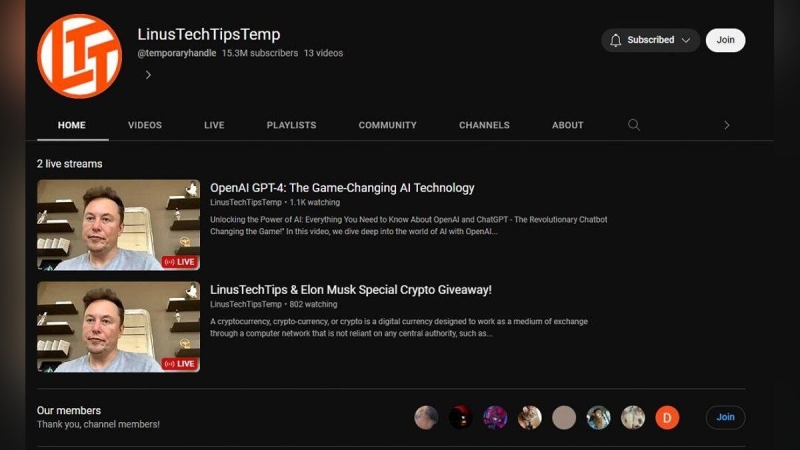 Хакеры взломали YouTube-канал Linus Tech Tips с 15 млн подписчиков и запустили стрим с Илоном Маском